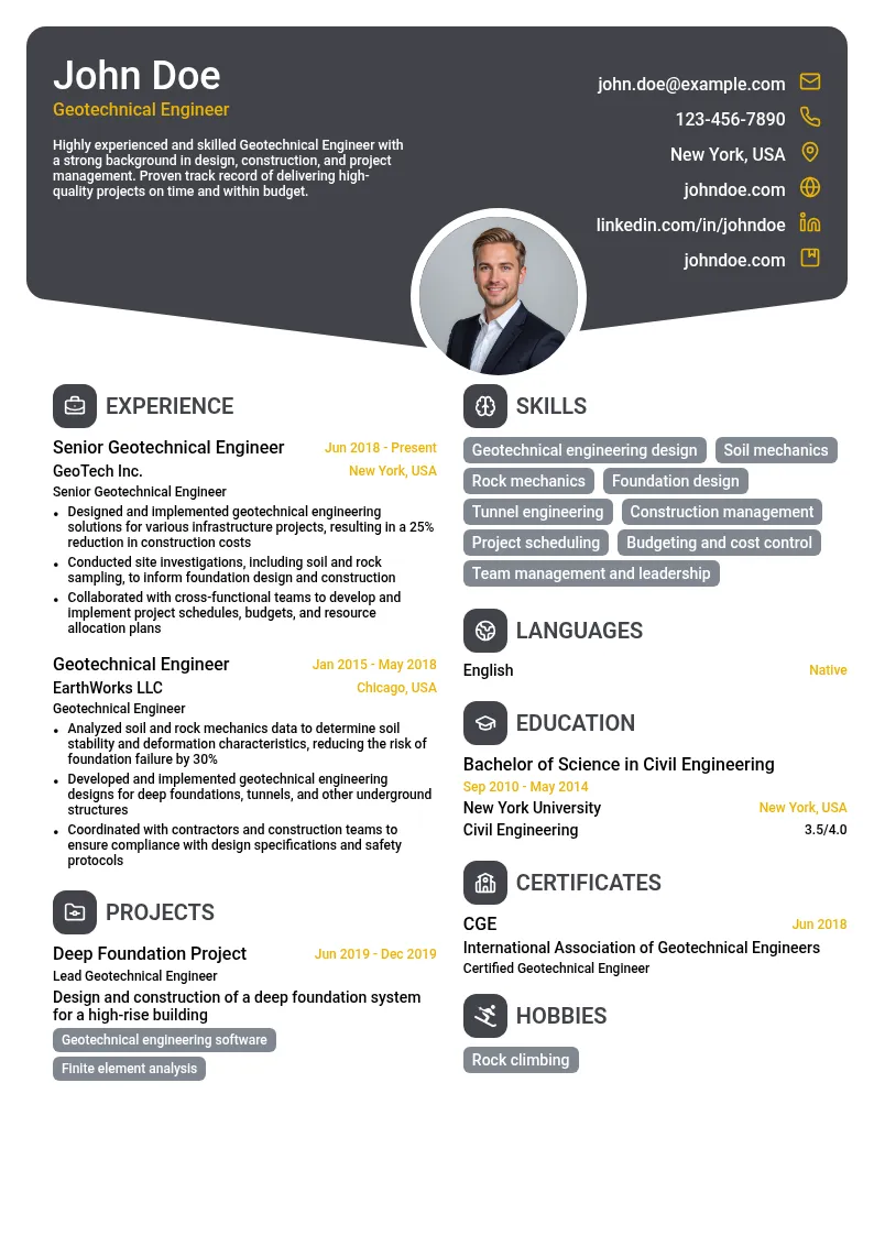 Geotechnical Engineer resume example