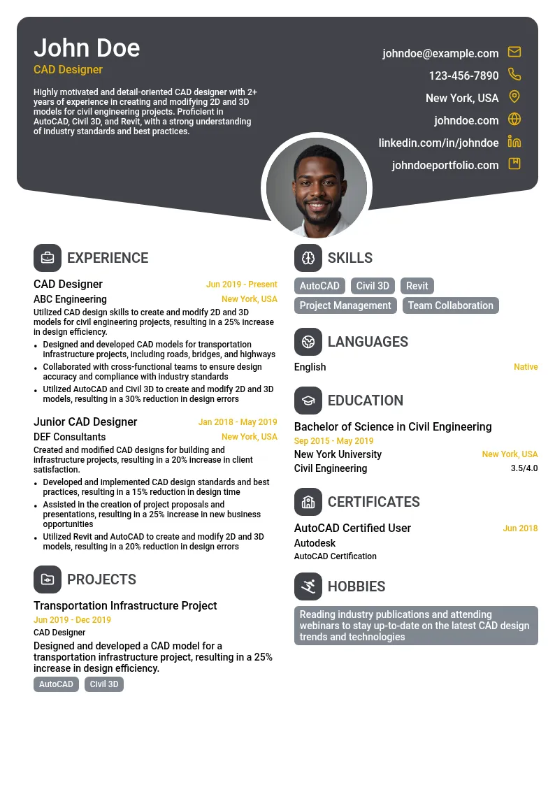 CAD Designer resume example