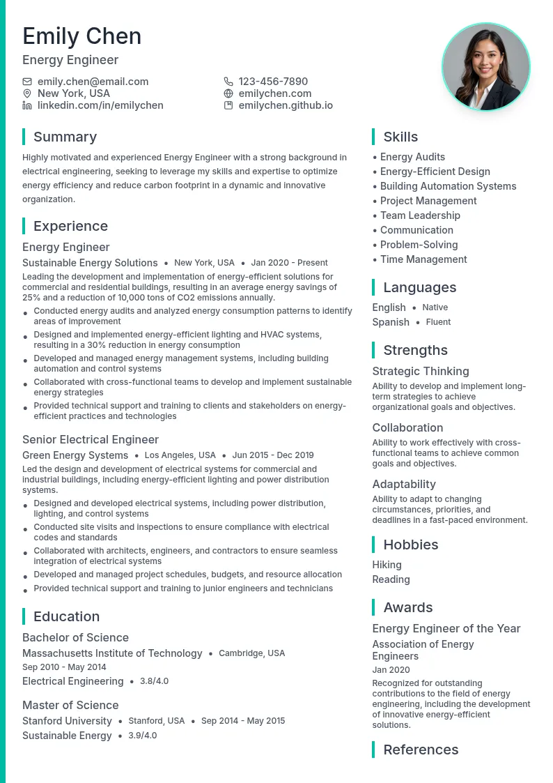Energy Engineer resume example