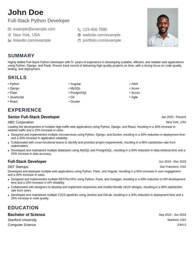 Full-Stack Python Developer resume example