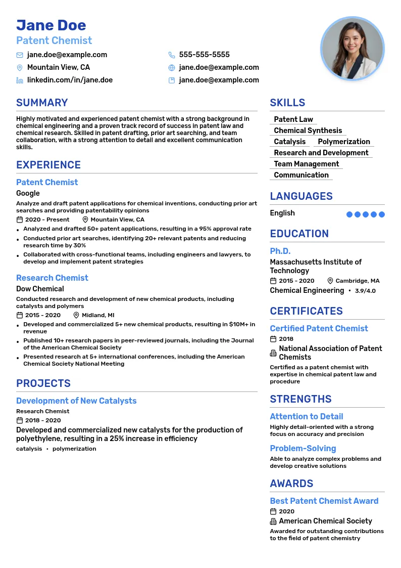 Patent Chemist resume example