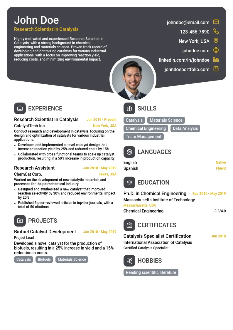 Research Scientist in Catalysis resume example
