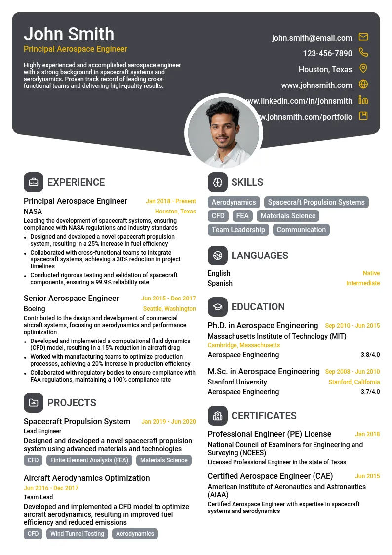Principal Aerospace Engineer resume example