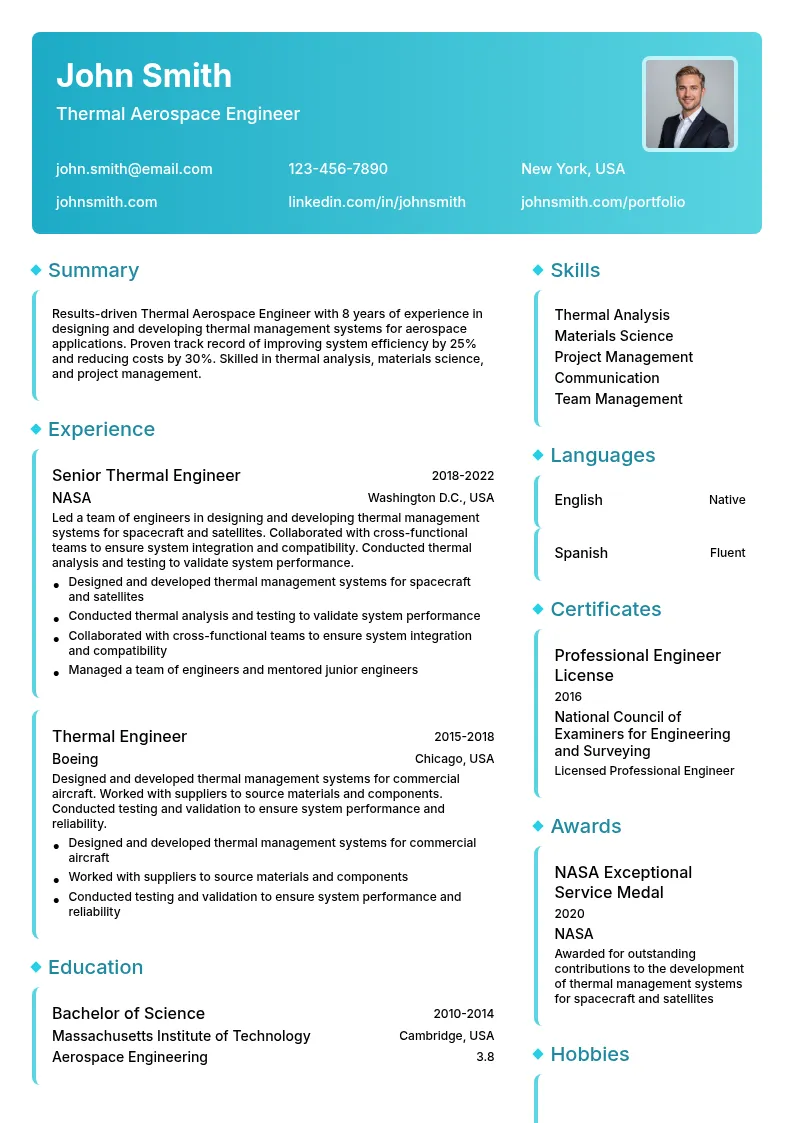 Thermal Aerospace Engineer resume example