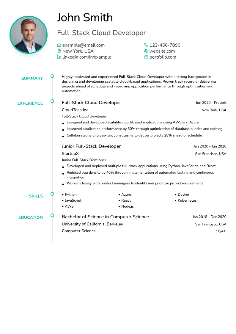 Full-Stack Cloud Developer resume example