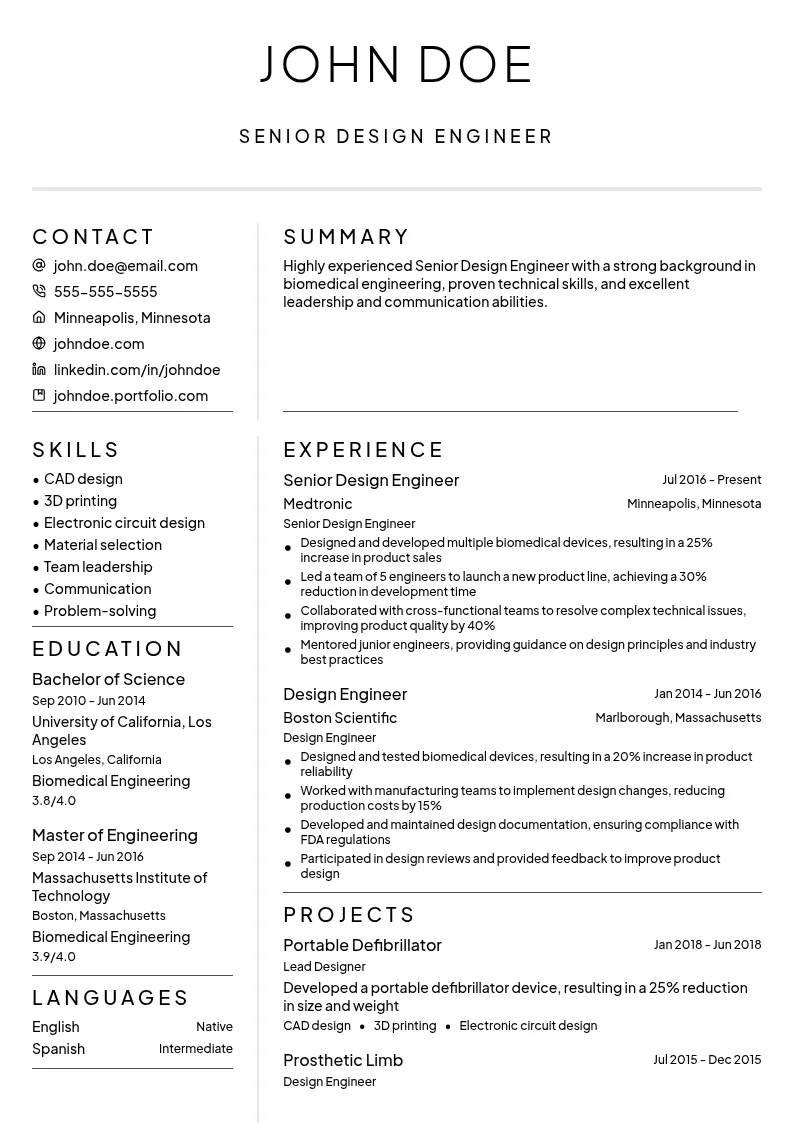 Senior Design Engineer resume example