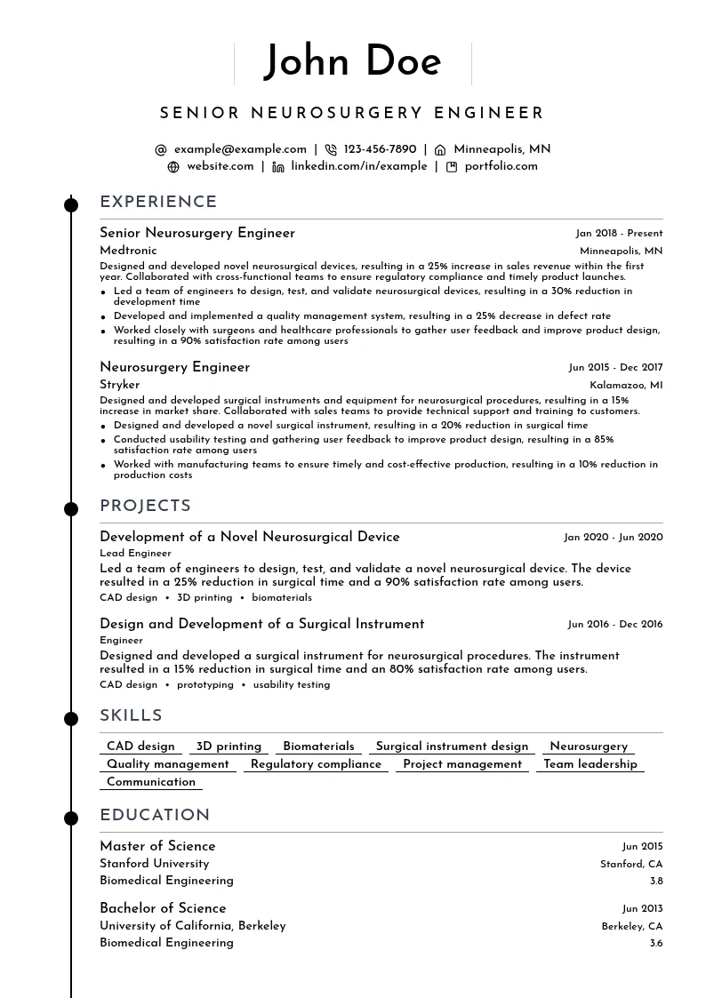 Neurosurgery Engineer resume example