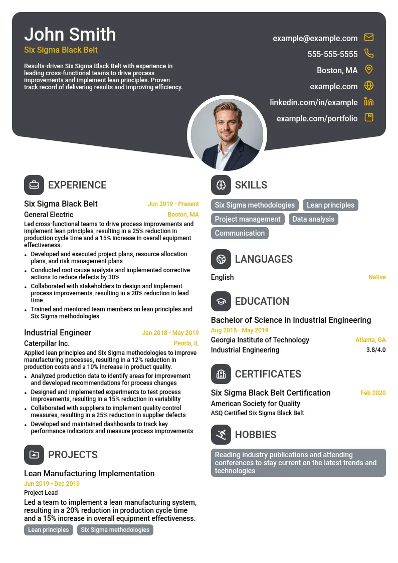 Six Sigma Black Belt resume example