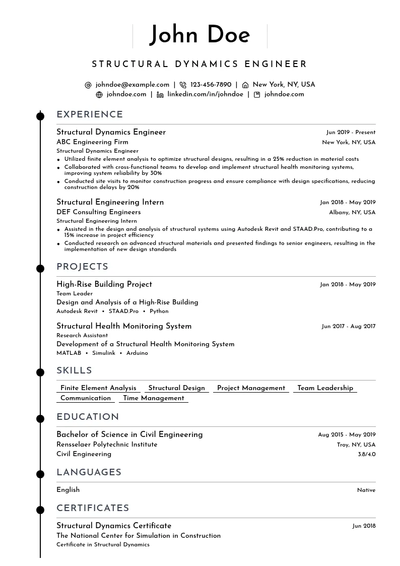 Structural Dynamics Engineer resume example