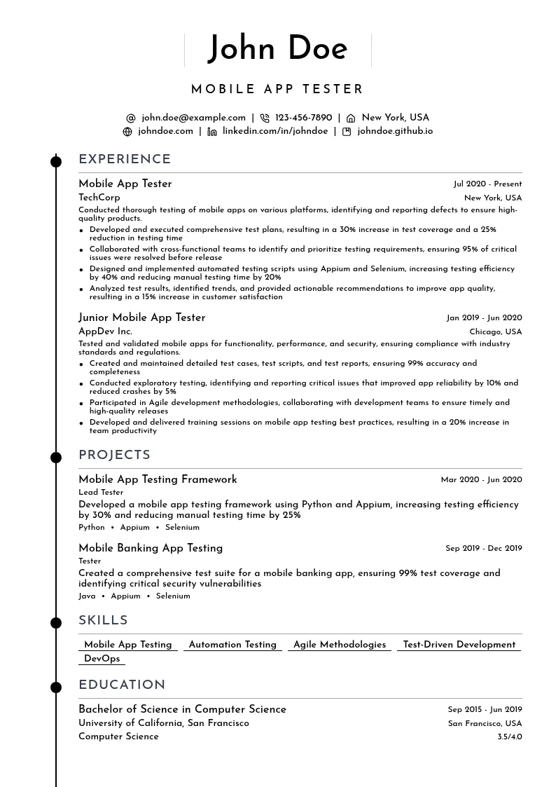 Mobile App Testing resume example