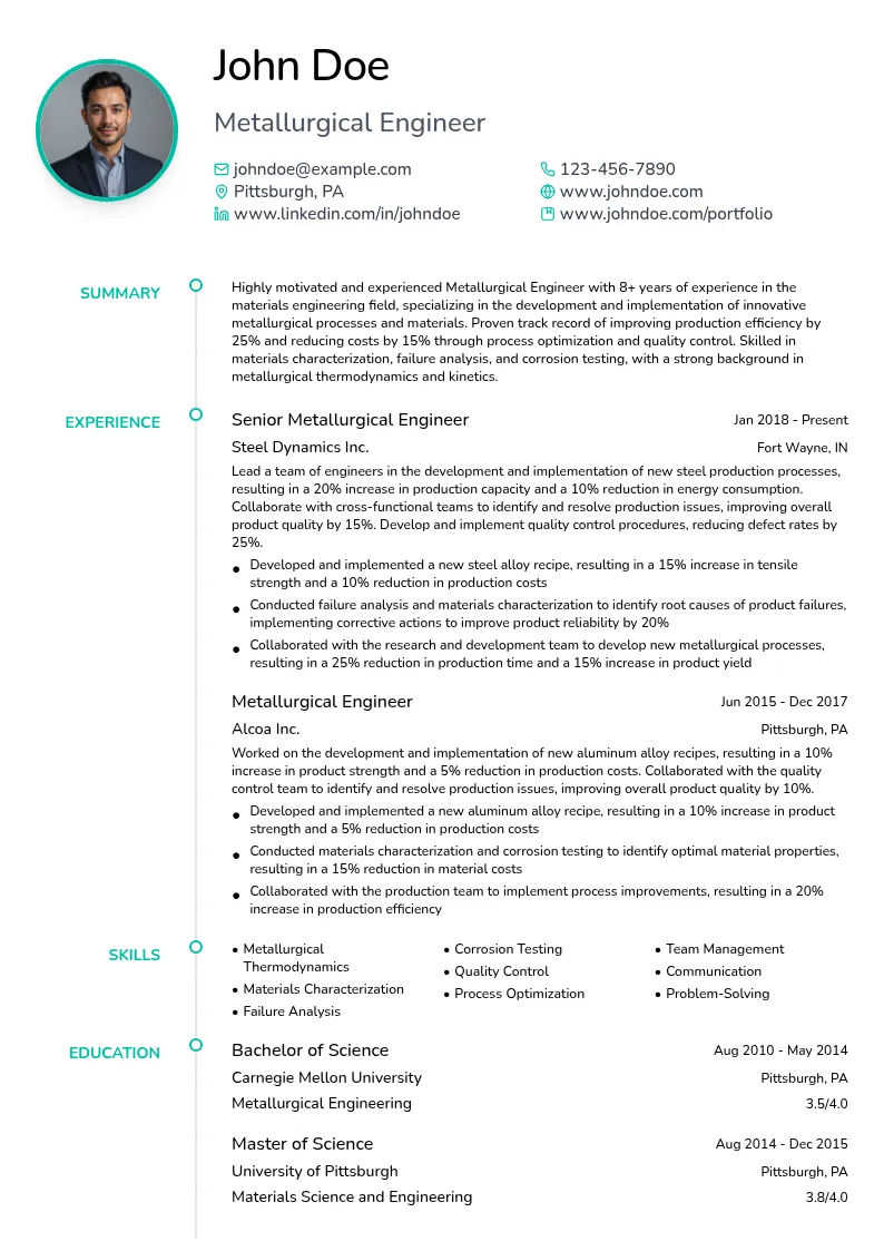 Metallurgical Engineer resume example