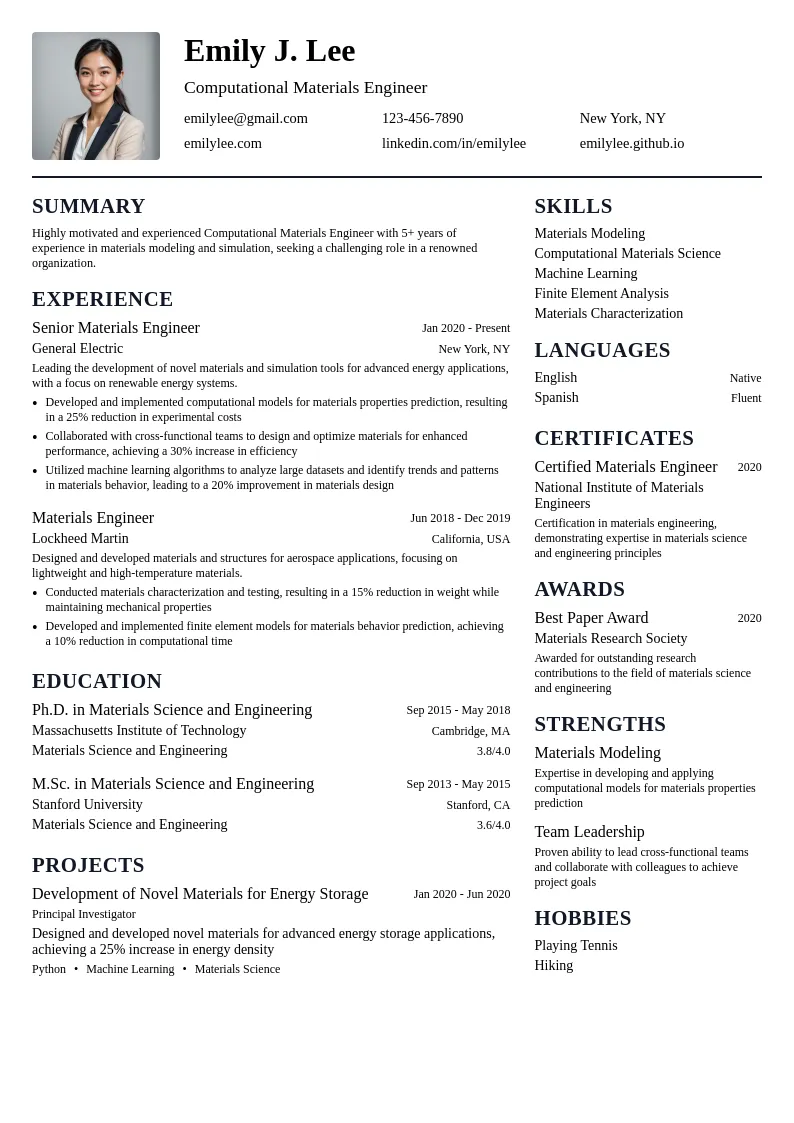 Computational Materials Engineer resume example