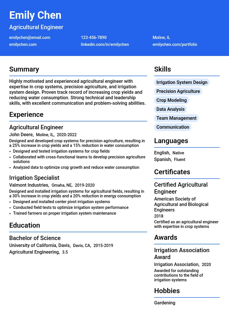 Crop Systems resume example