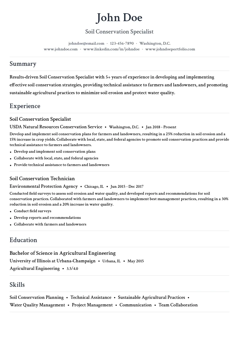 Soil Conservation Specialist resume example