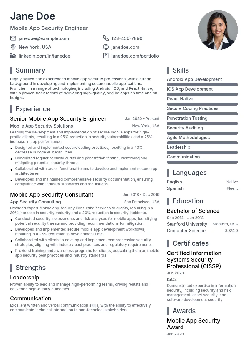 Mobile App Security resume example