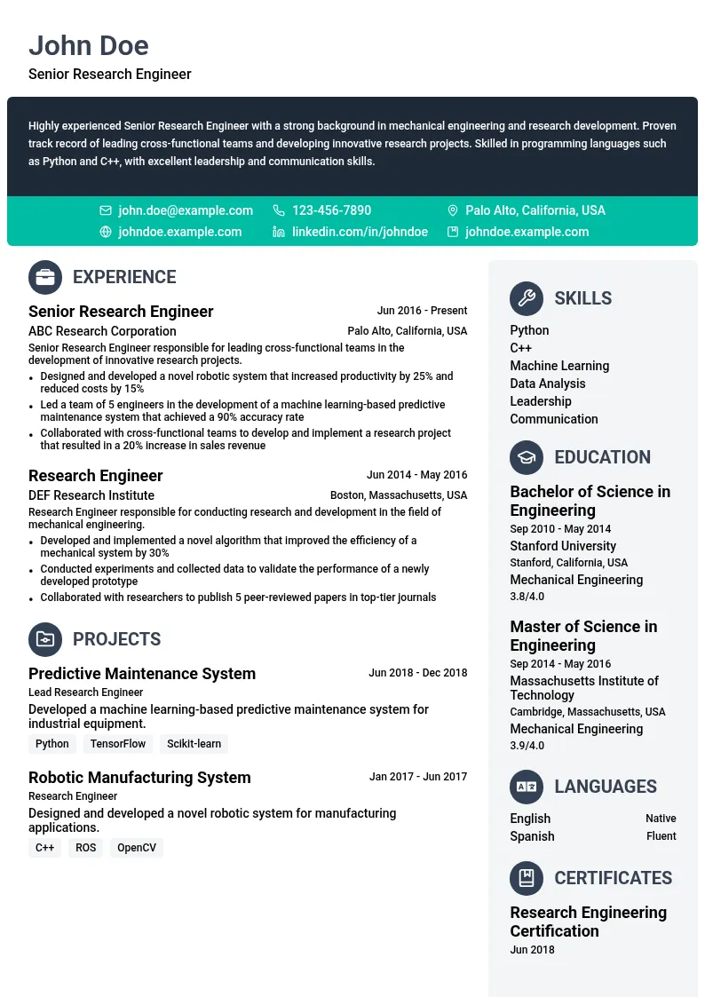 Senior-level resume example