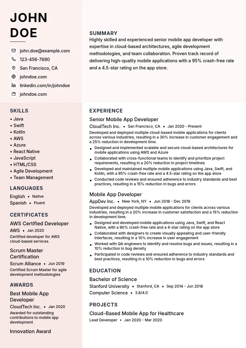 Cloud Mobile App Development resume example