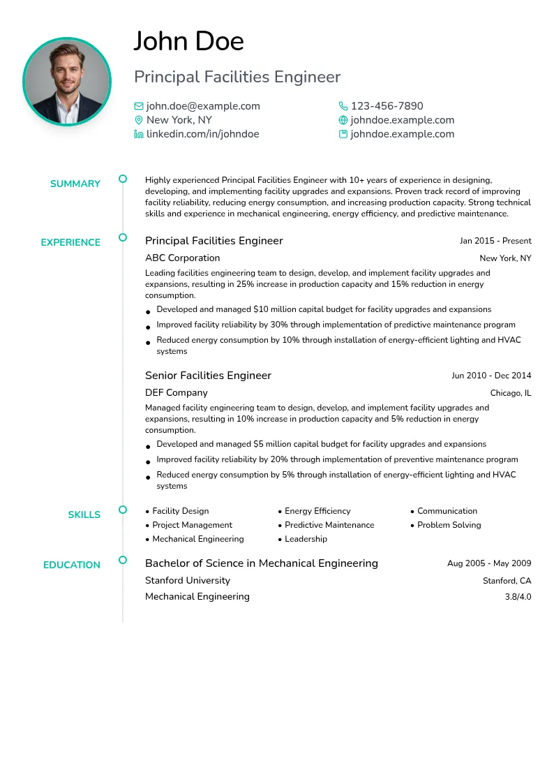  Principal Facilities Engineer resume example
