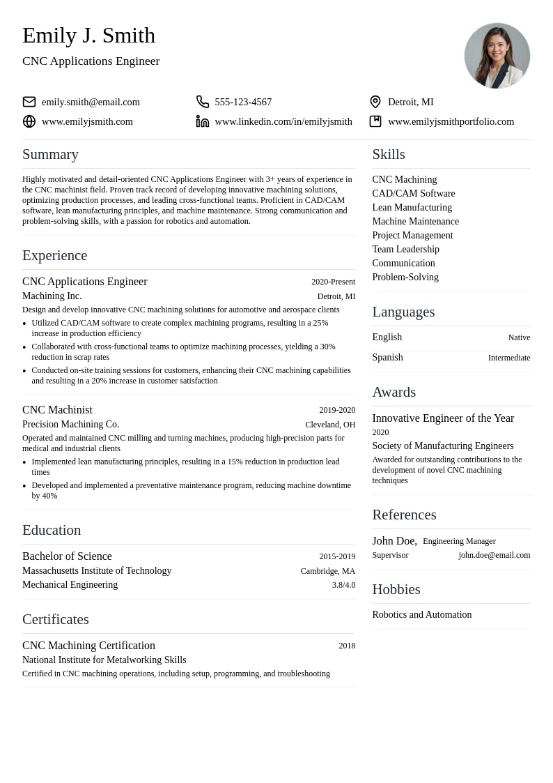 CNC Applications Engineer resume example