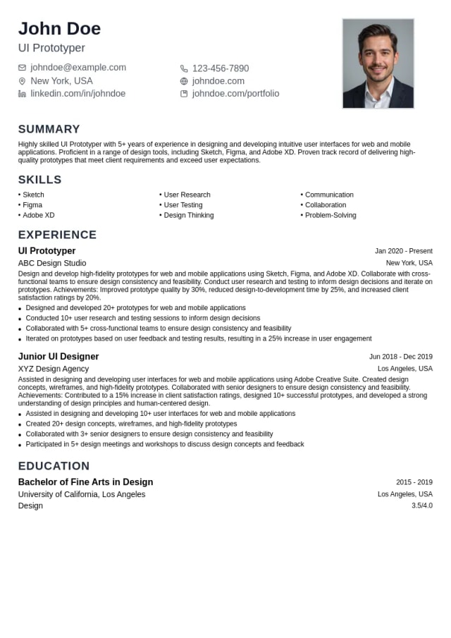 UI Prototyper resume example