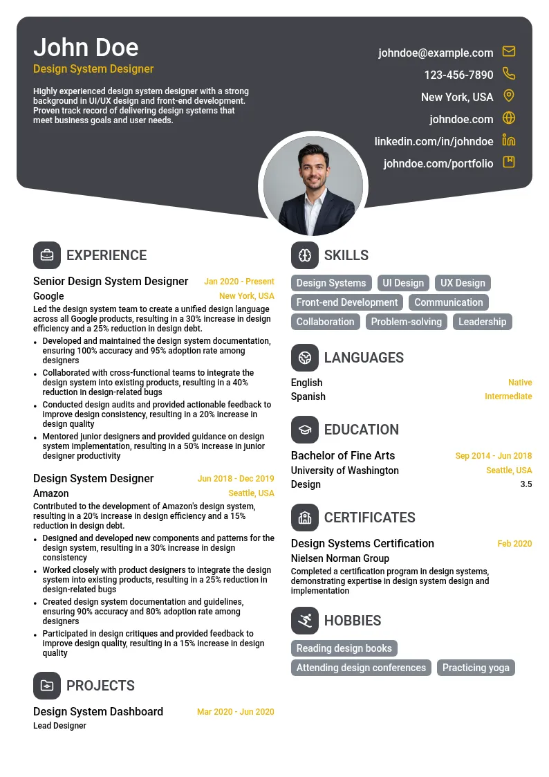 Design System Designer resume example
