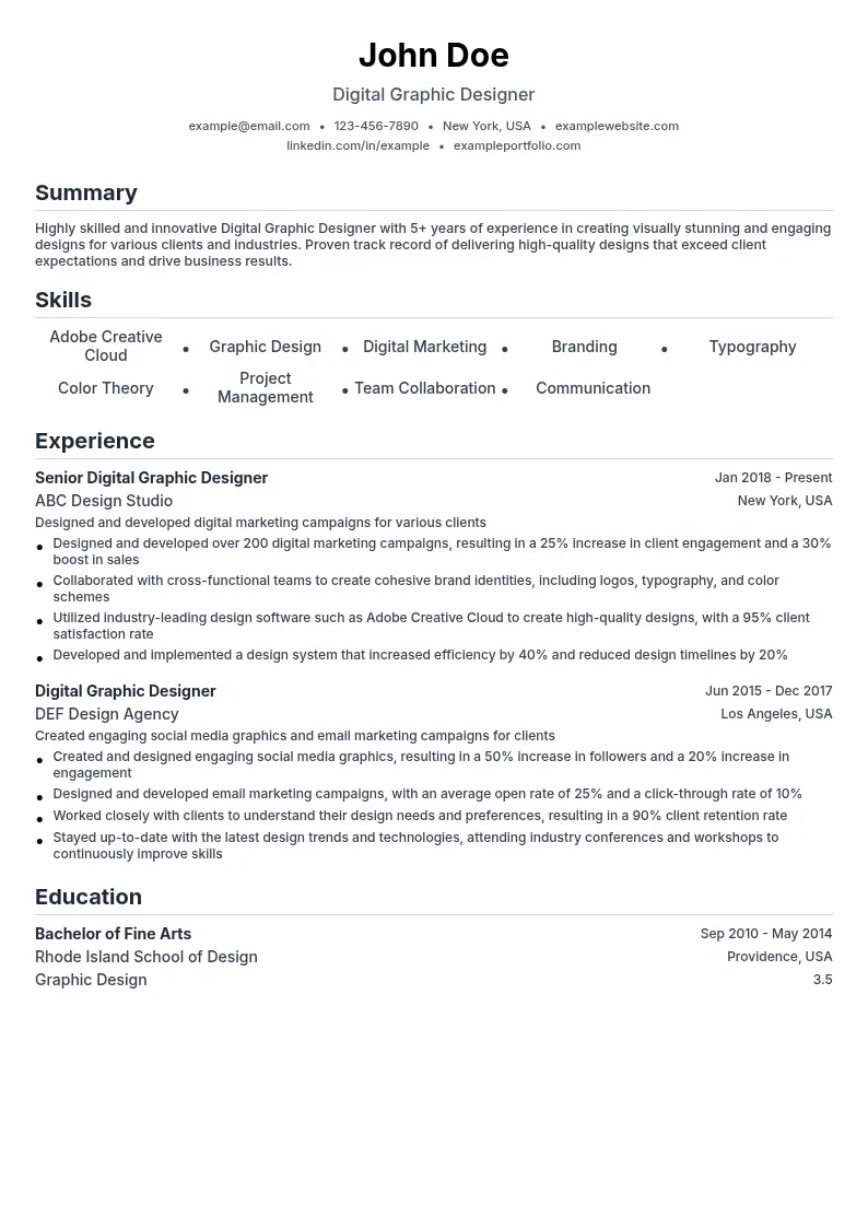 Digital Graphic Designer resume example