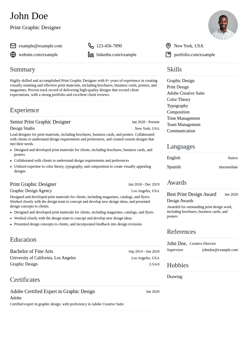 Print Graphic Designer resume example