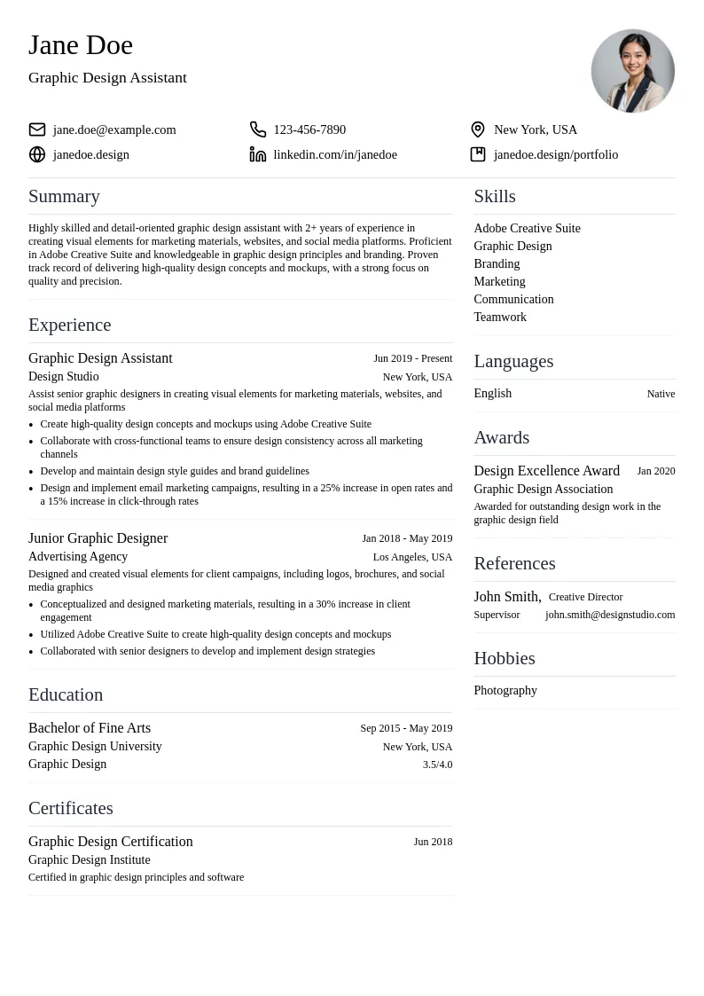 Graphic Design Assistant resume example