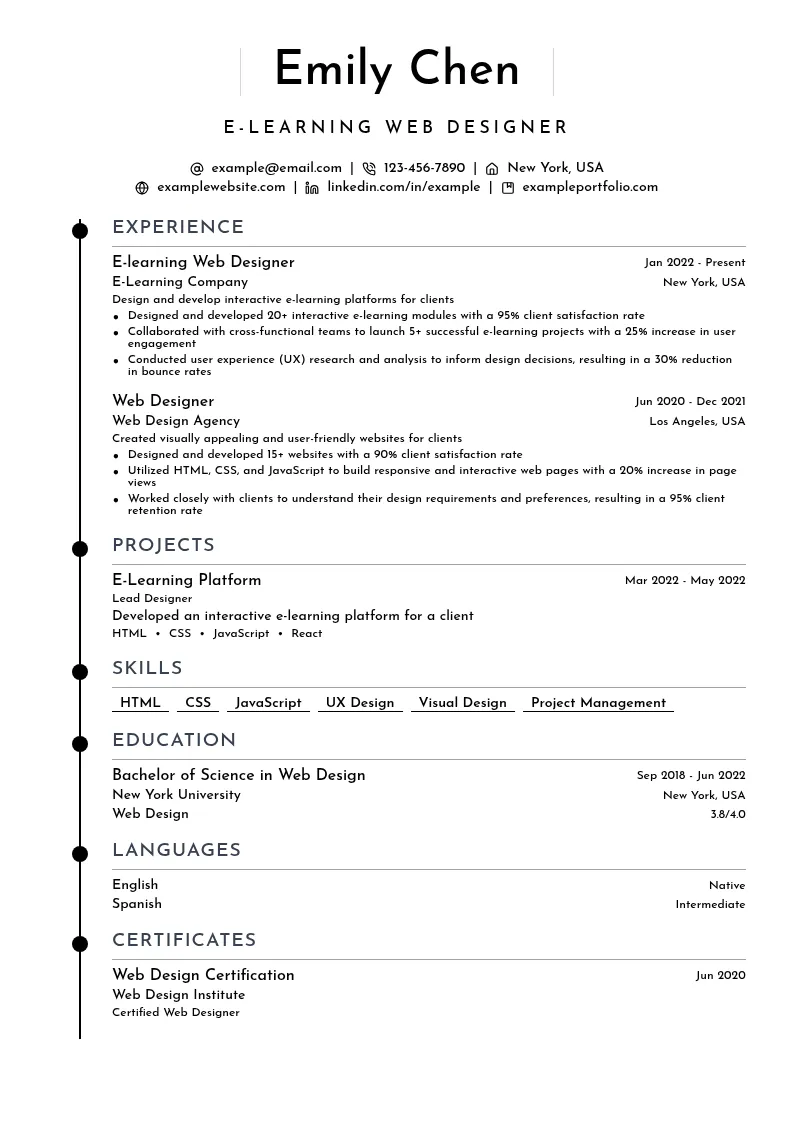 E-learning Web Designer resume example