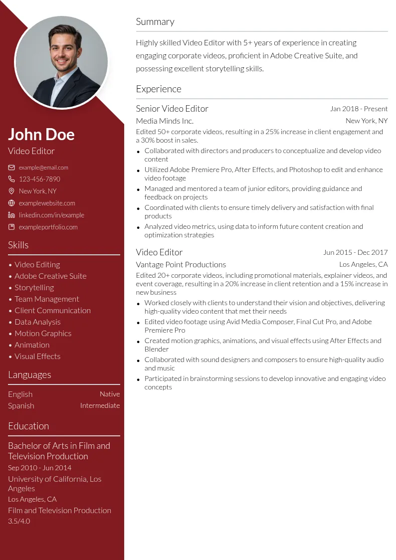 Video Editor for Corporate Videos resume example