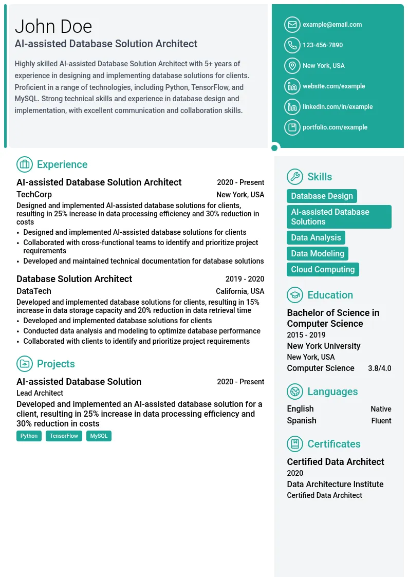 AI-assisted Database Solution Architect resume example