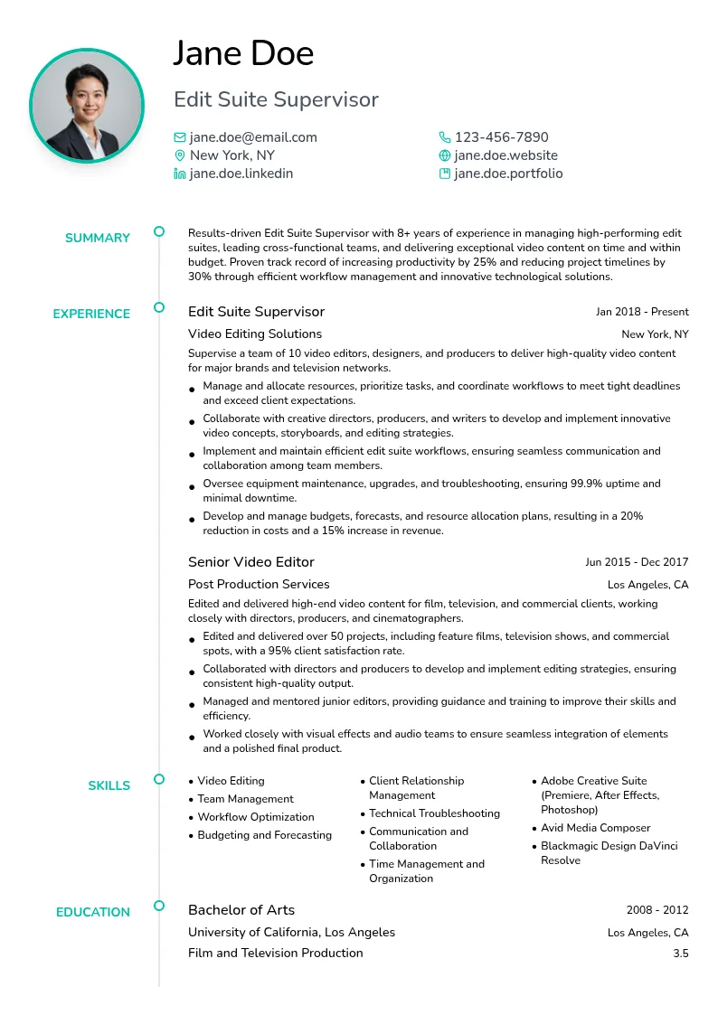 Edit Suite Supervisor resume example