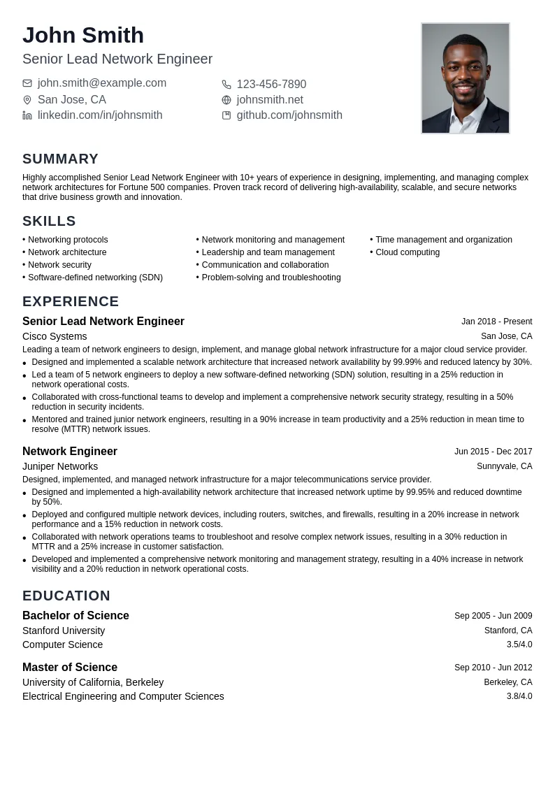 Senior Lead Network Engineer resume example