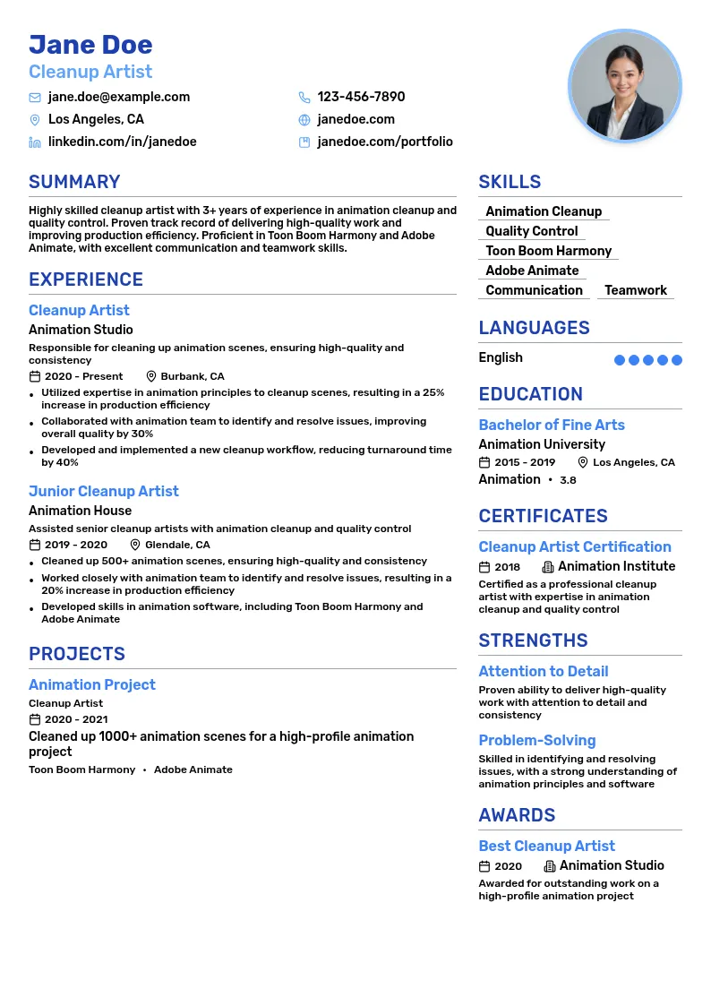 Cleanup Artist resume example