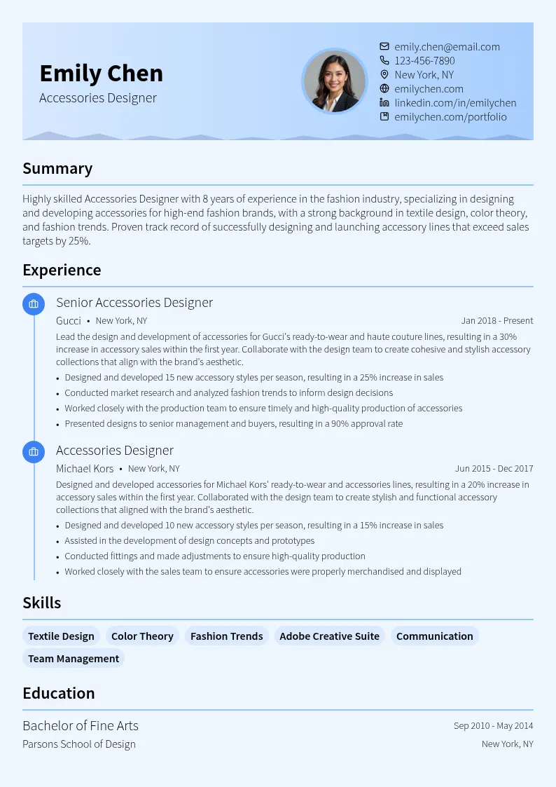 Accessories Designer resume example