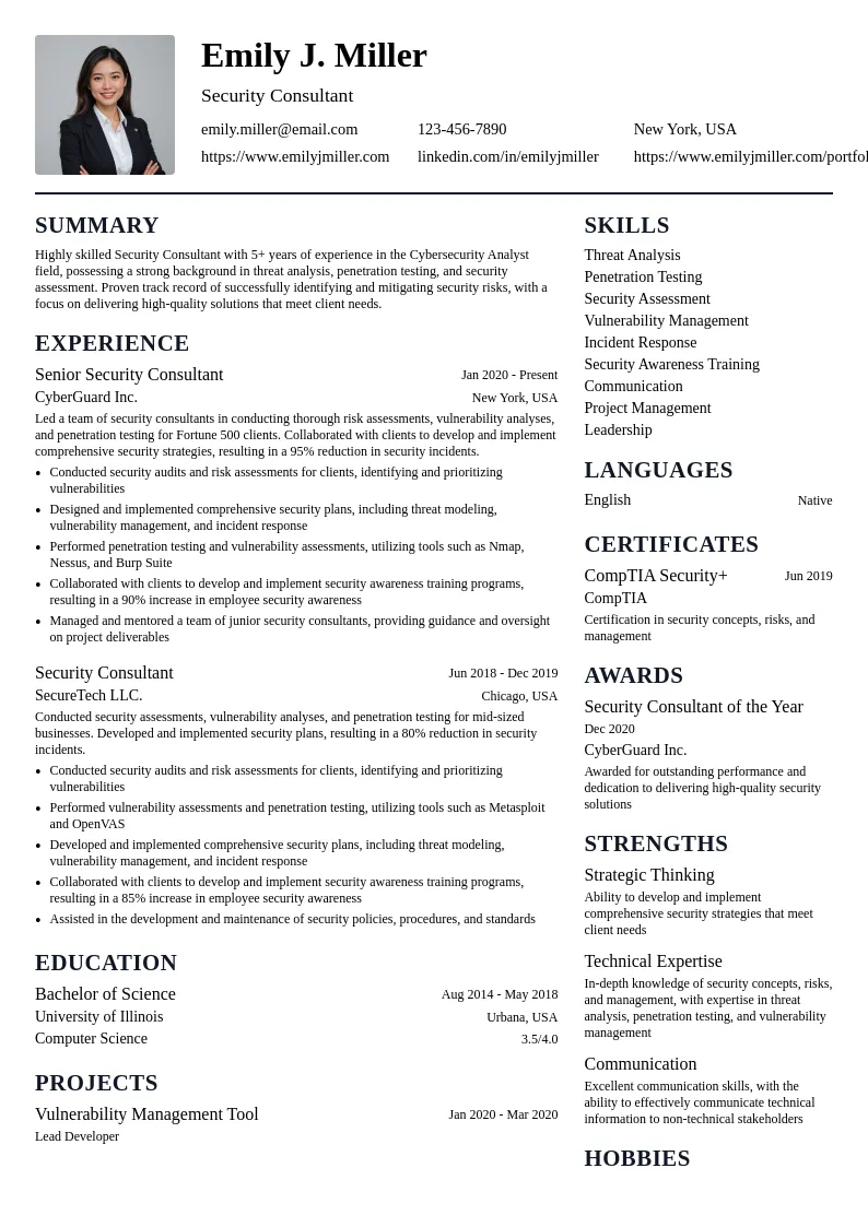 Security Consultant resume example