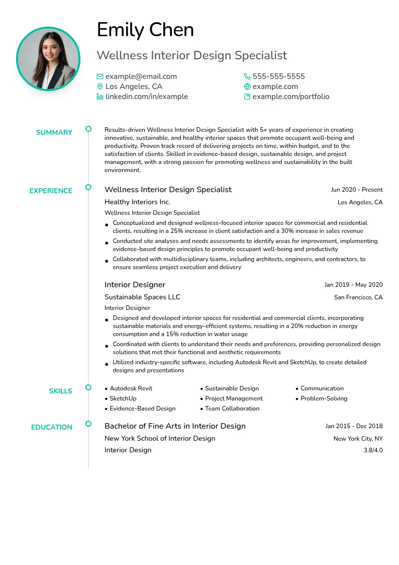 Wellness Interior Design Specialist resume example
