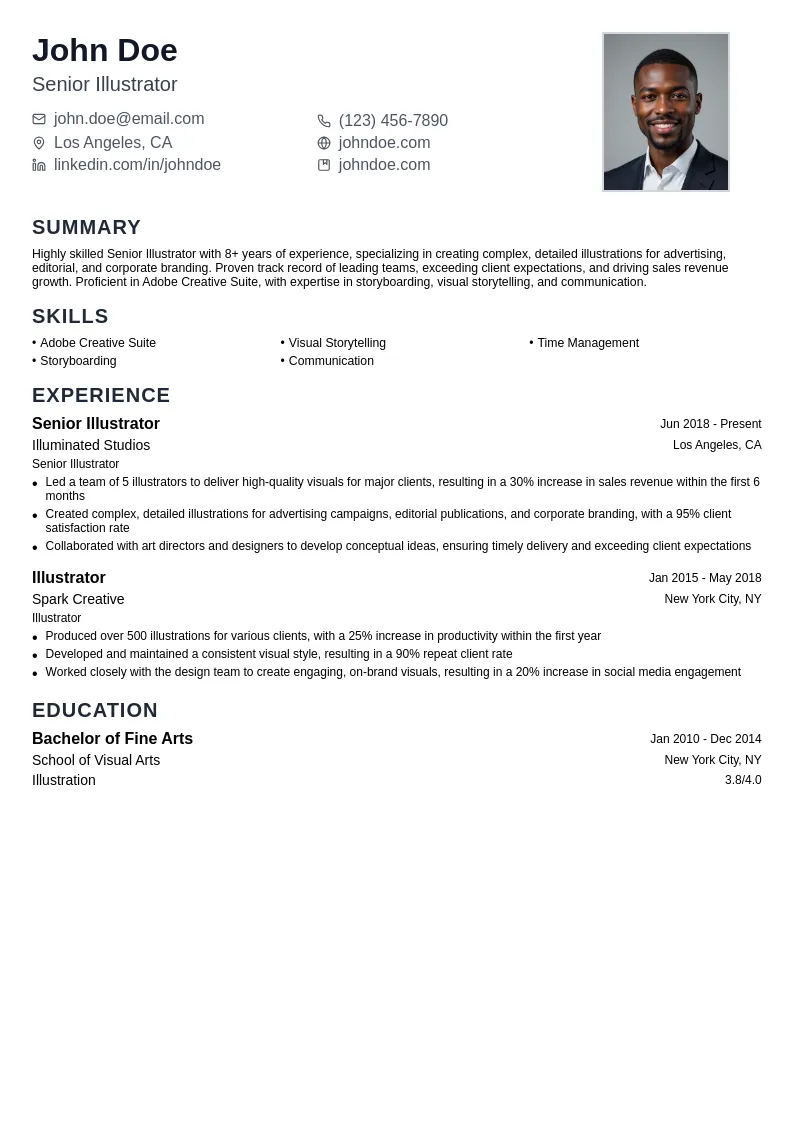  Senior Illustrator (5-10 years of experience, take on more complex projects)  resume example