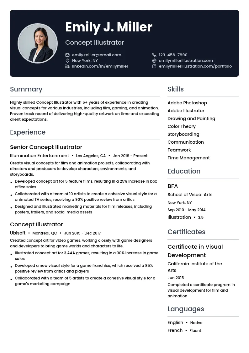 Concept Illustrator (create visual concepts)  resume example
