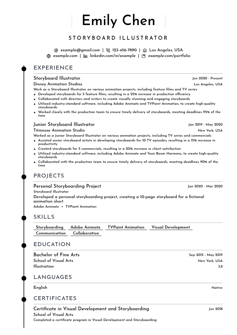 Storyboard Illustrator (create storyboards)  resume example