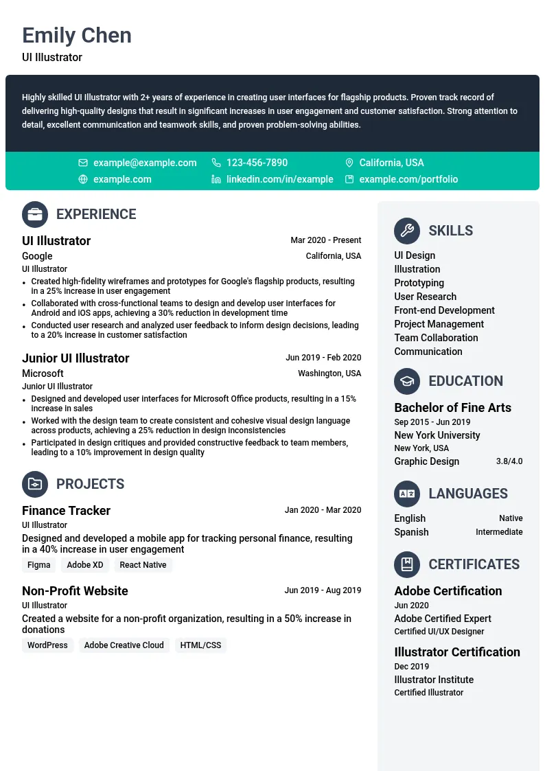  UI Illustrator (create user interface)  resume example