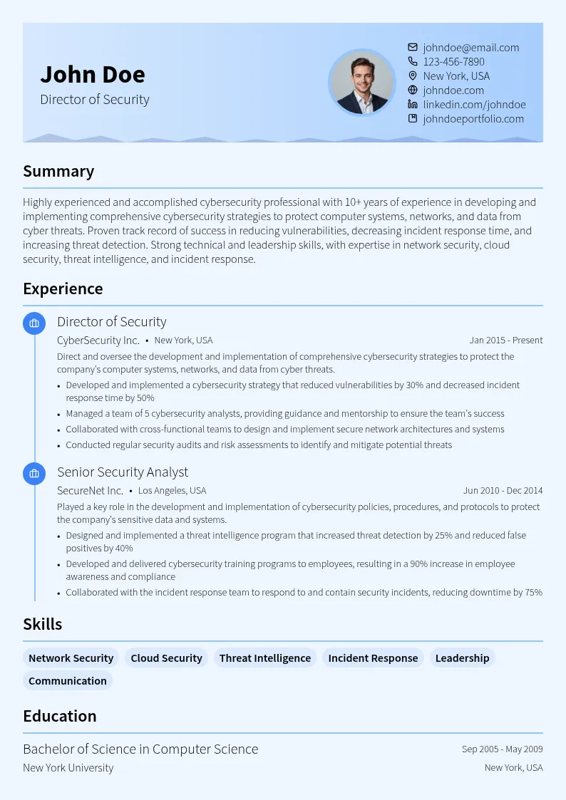 Director of Security resume example