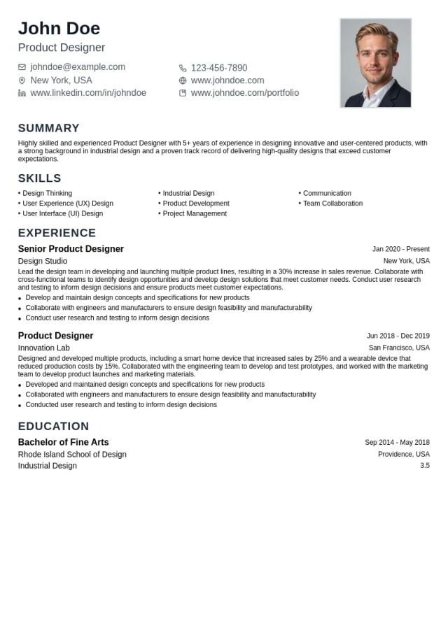 Product Design resume example