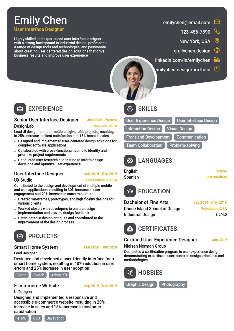 User Interface Design resume example