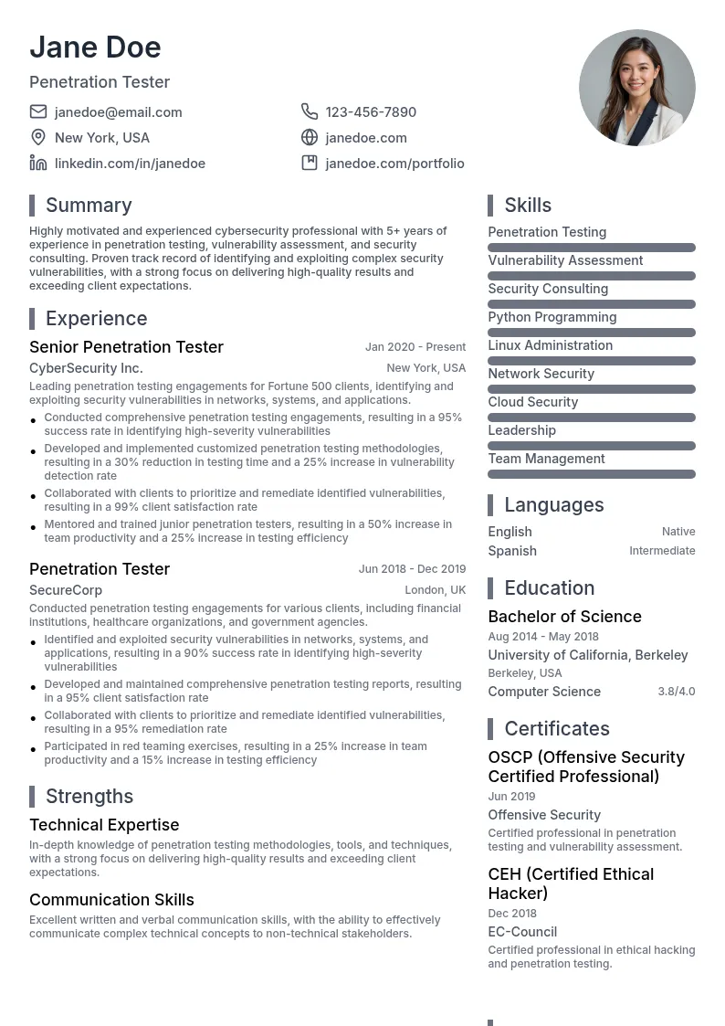 Penetration Testing resume example