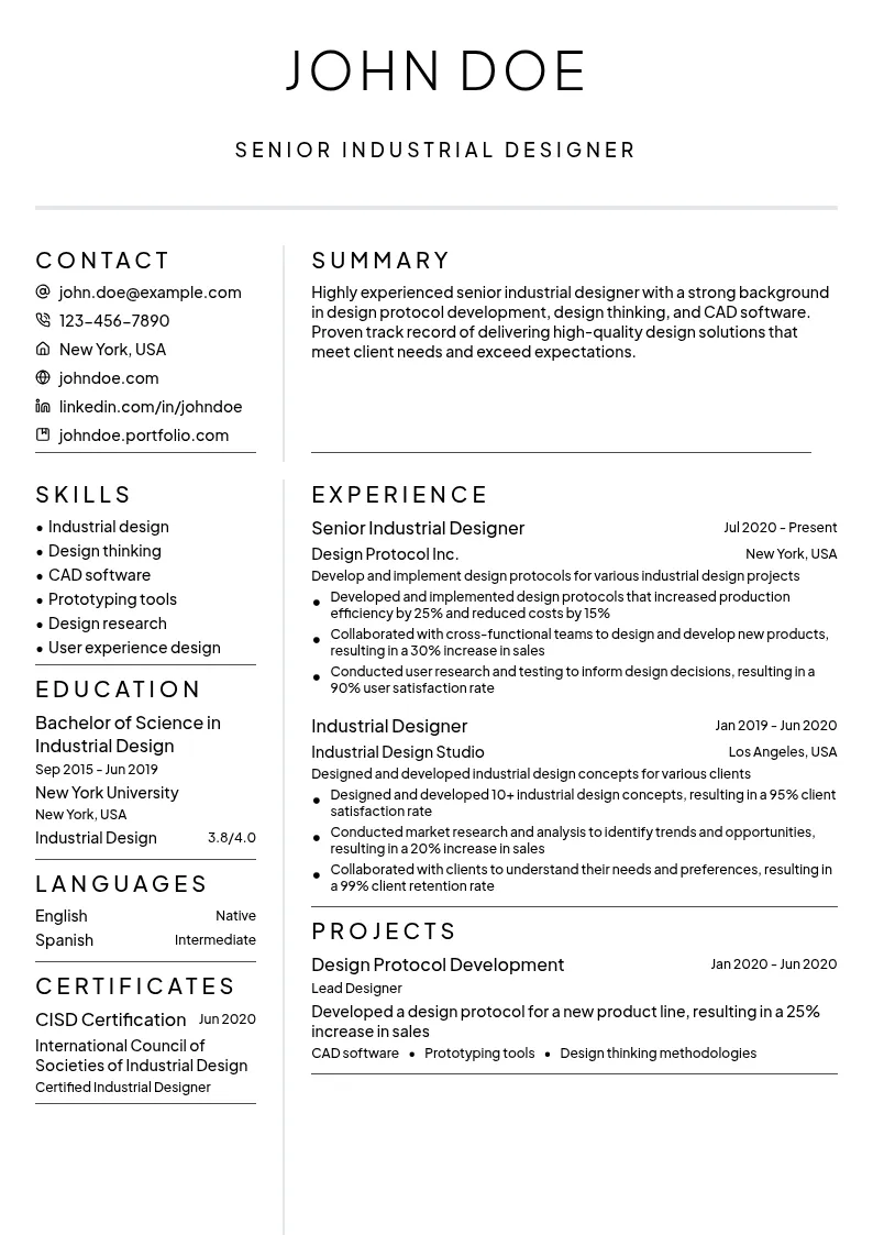 Design Protocol Development resume example