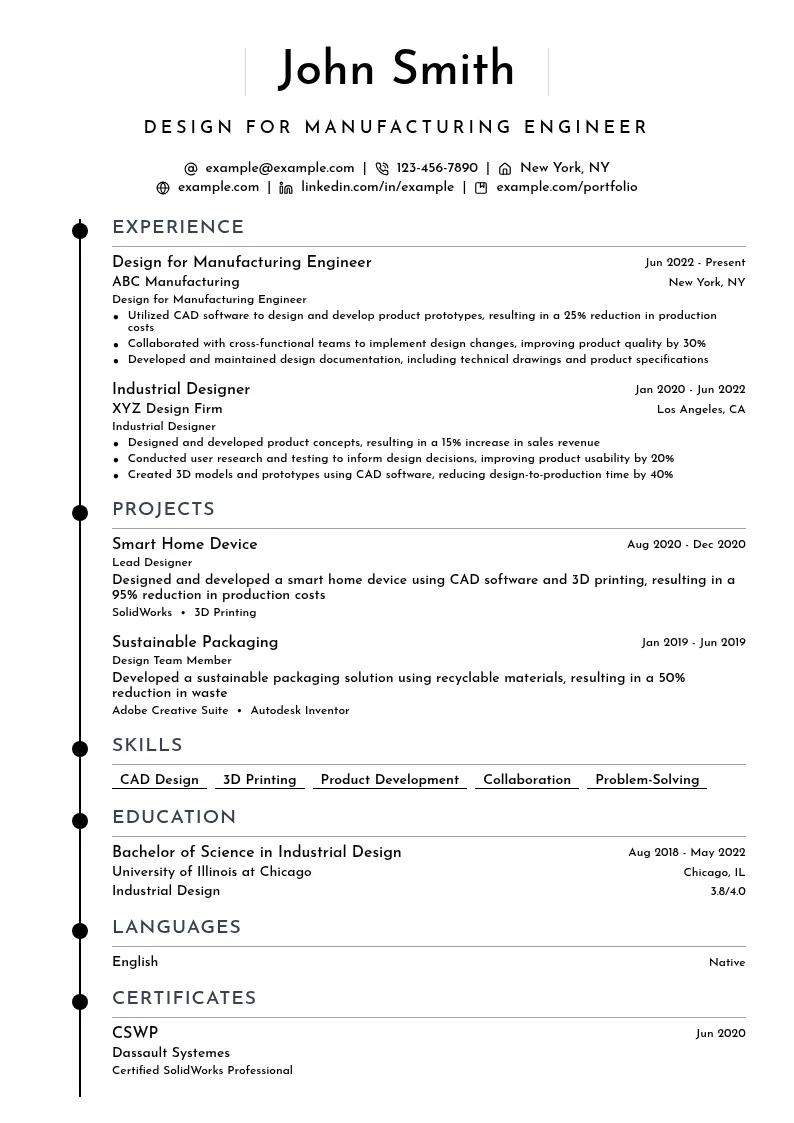 Design for Manufacturing resume example
