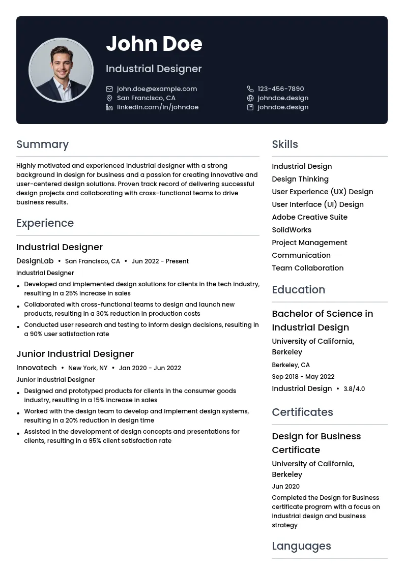 Design for Business resume example