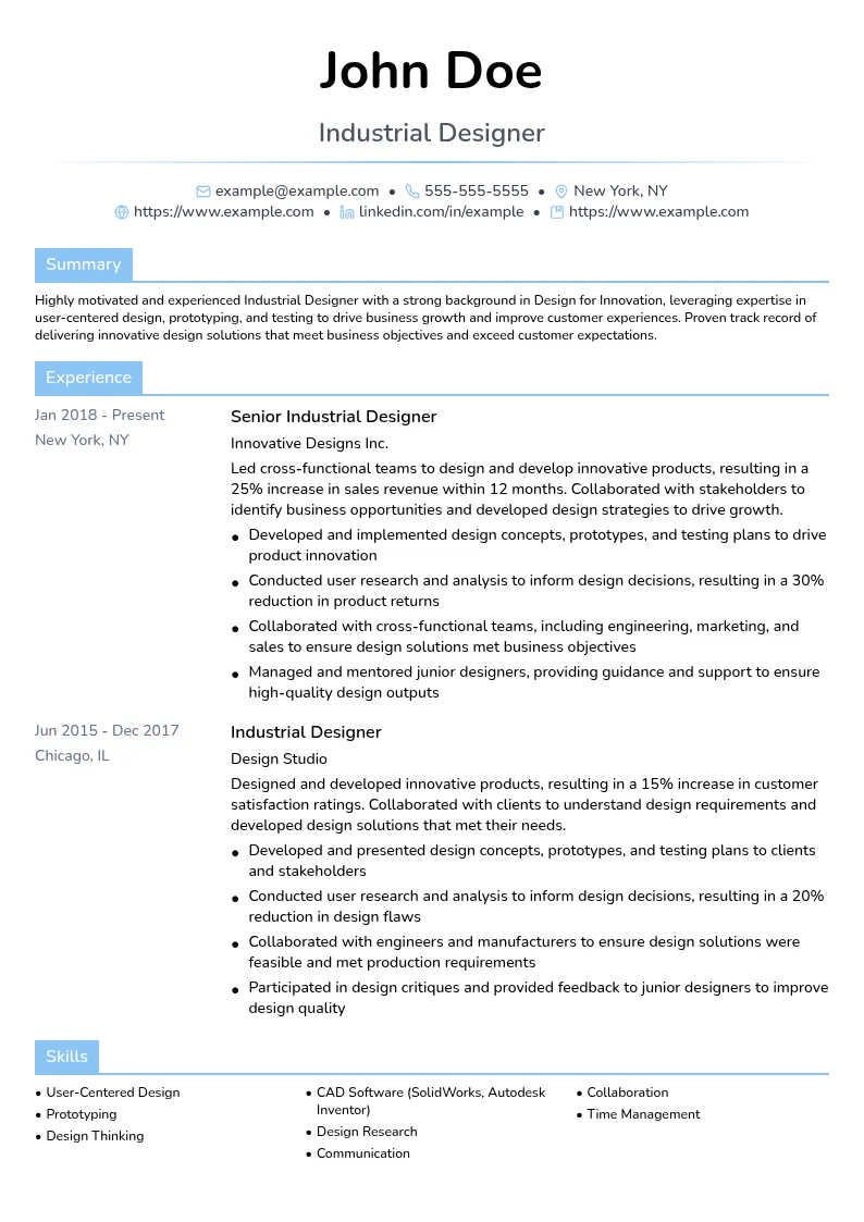 Design for Innovation resume example