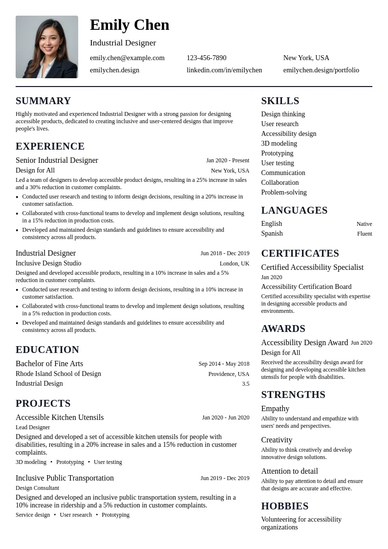Design for Accessibility resume example